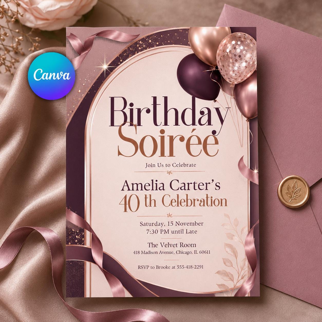 Editable Birthday Soirée Invitation Template, Sunset Soirée Summer Party Invitation, Summer Party, Editable Canva Template __etsy:8108173743