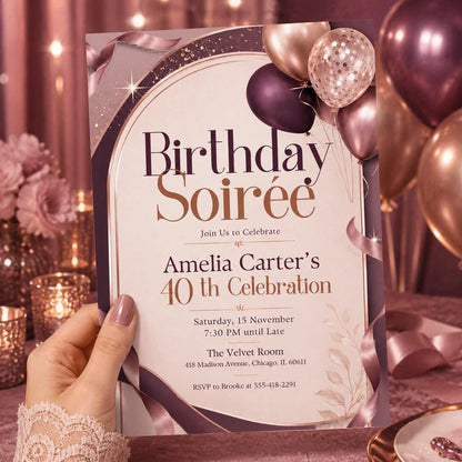 Editable Birthday Soirée Invitation Template, Sunset Soirée Summer Party Invitation, Summer Party, Editable Canva Template __etsy:8060260702