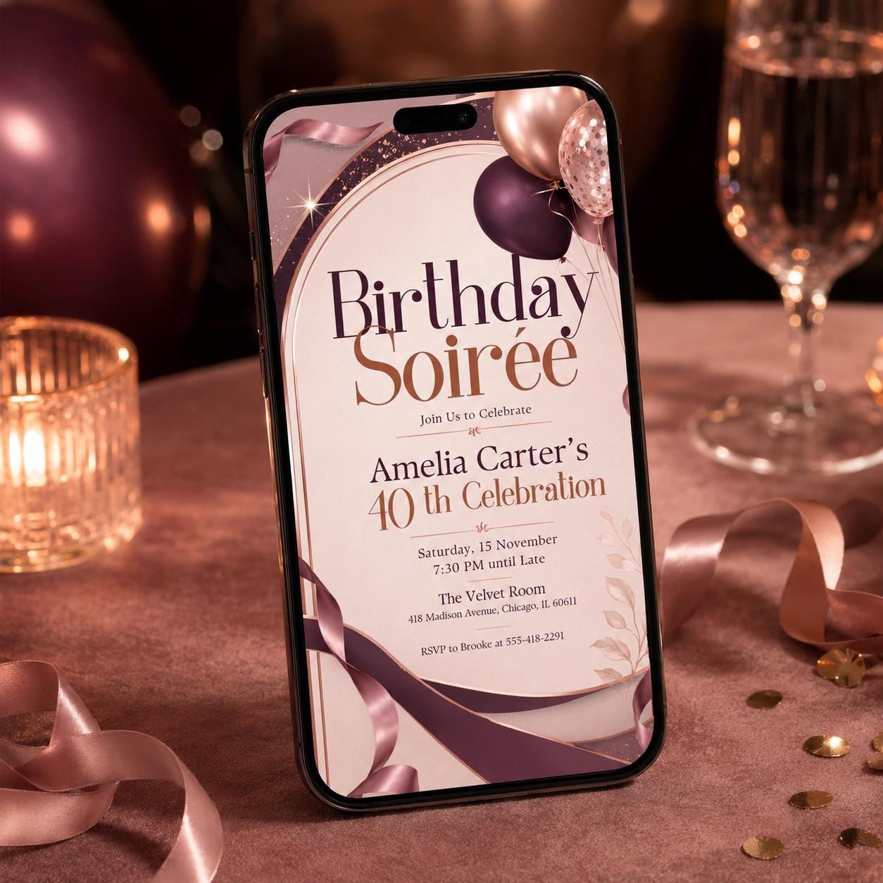 Editable Birthday Soirée Invitation Template, Sunset Soirée Summer Party Invitation, Summer Party, Editable Canva Template __etsy:8060260730