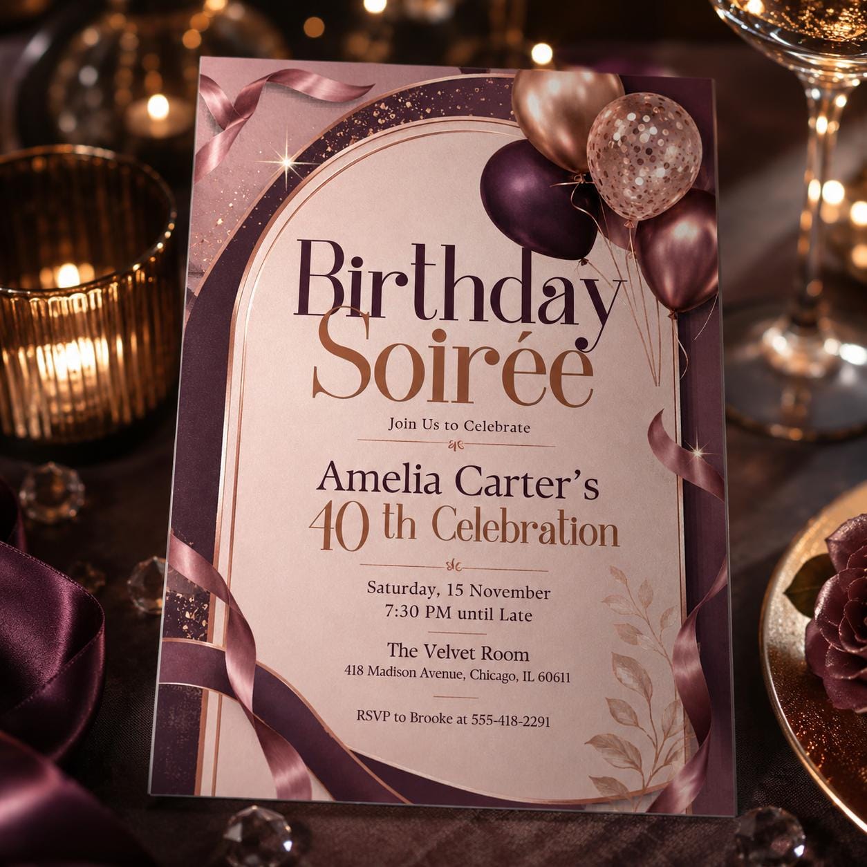 Editable Birthday Soirée Invitation Template, Sunset Soirée Summer Party Invitation, Summer Party, Editable Canva Template __etsy:8060260734