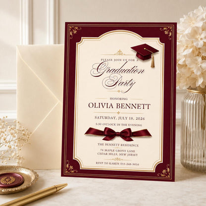 Editable Black Bow Graduation Party Invitation, Graduation Announcement Template, Minimalist Graduation Invitation, Grad Party Invite __etsy:8002344160