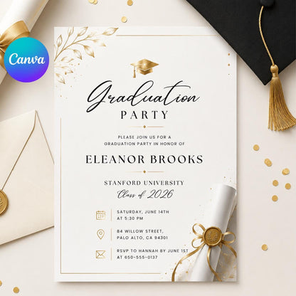 Editable Black Bow Graduation Party Invitation, Graduation Announcement Template, Minimalist Graduation Invitation, Grad Party Invite, Canva __etsy:8058482217