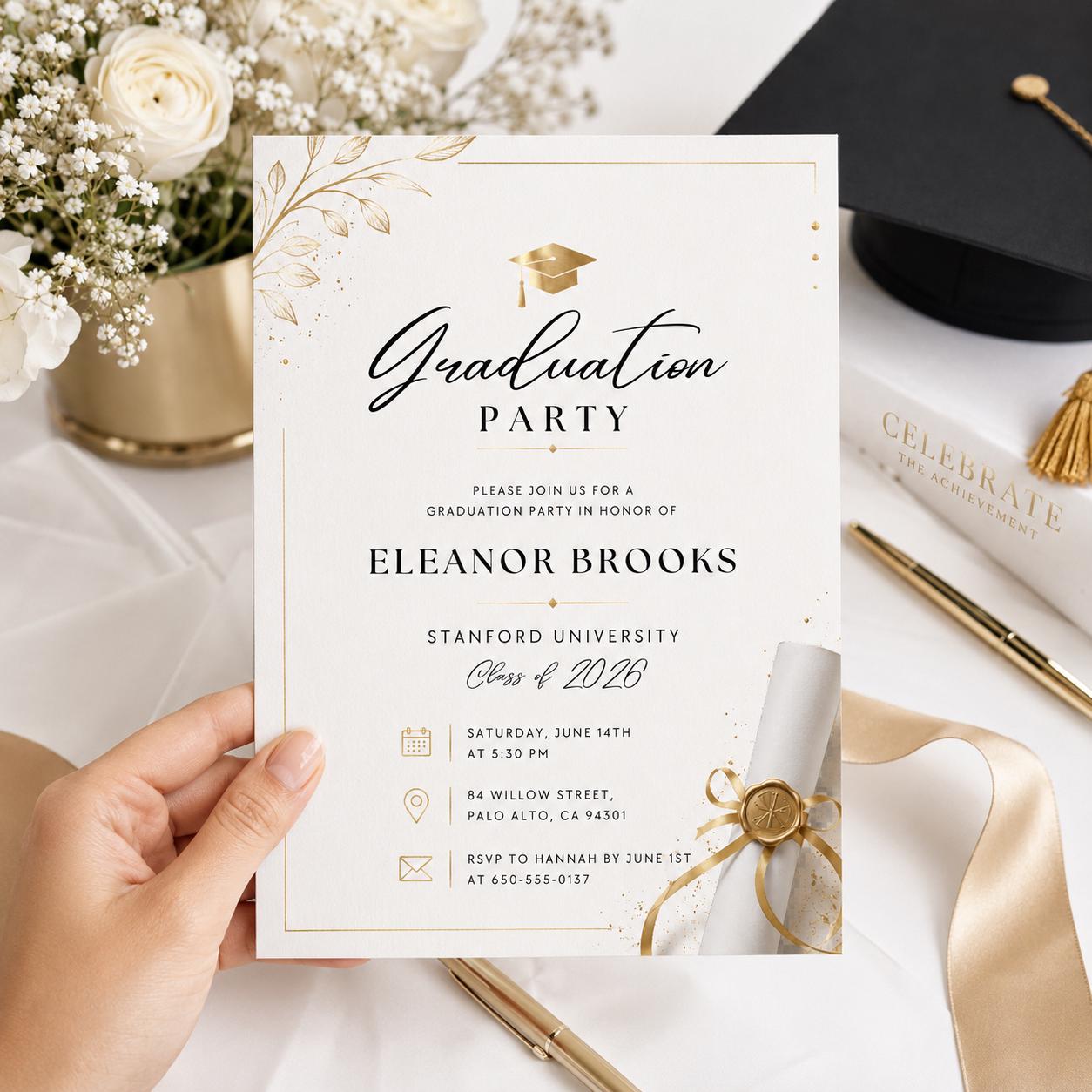 Editable Black Bow Graduation Party Invitation, Graduation Announcement Template, Minimalist Graduation Invitation, Grad Party Invite, Canva __etsy:8010565710