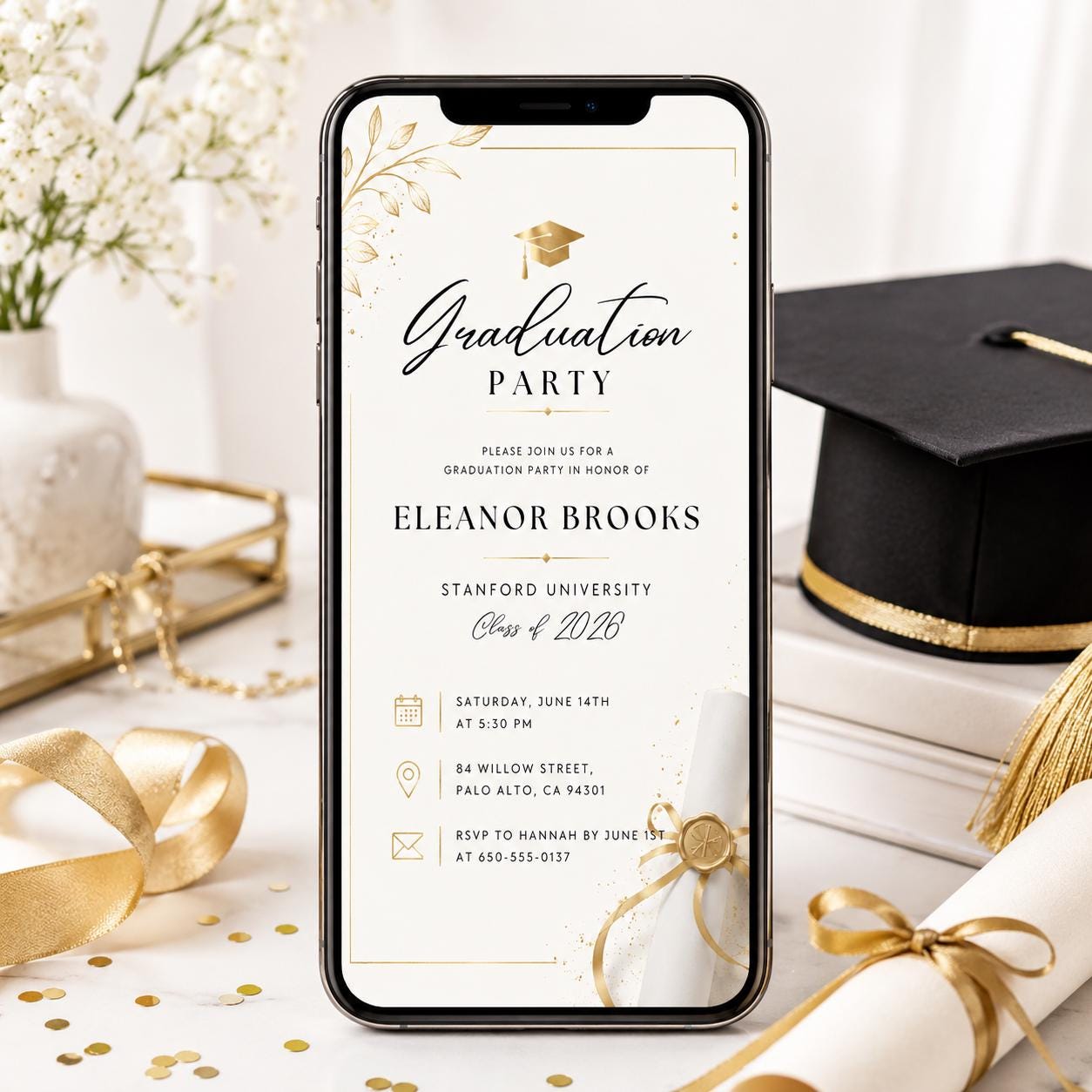 Editable Black Bow Graduation Party Invitation, Graduation Announcement Template, Minimalist Graduation Invitation, Grad Party Invite, Canva __etsy:8010565706