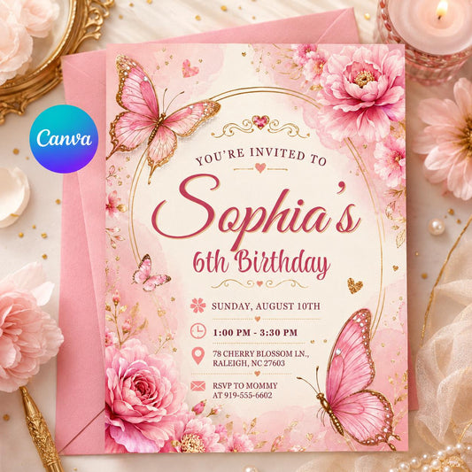 Editable Butterfly Birthday Invitation, Rainbow Floral Garden Party Invite, Whimsical Design, Canva Template __etsy:8085001219