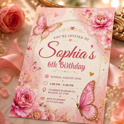Editable Butterfly Birthday Invitation, Rainbow Floral Garden Party Invite, Whimsical Design, Canva Template __etsy:8085001221