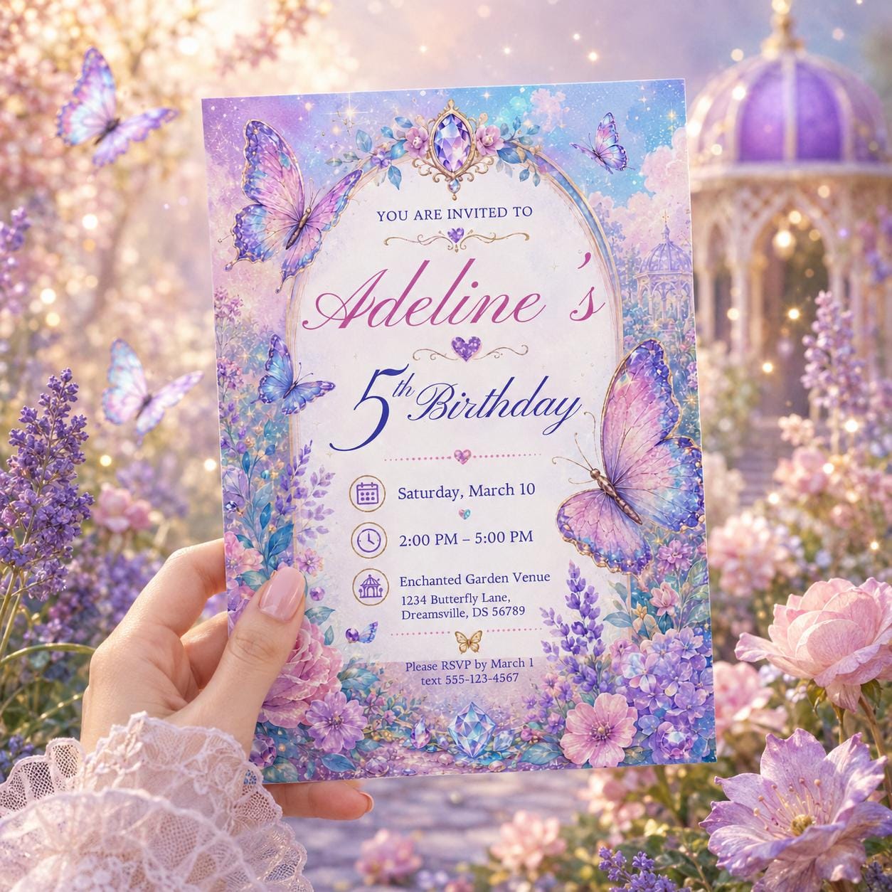 Editable Butterfly Birthday Invitation, Rainbow Floral Garden Party Invite, Whimsical Design, Fairy 1st Birthday, Canva Template __etsy:8111738451