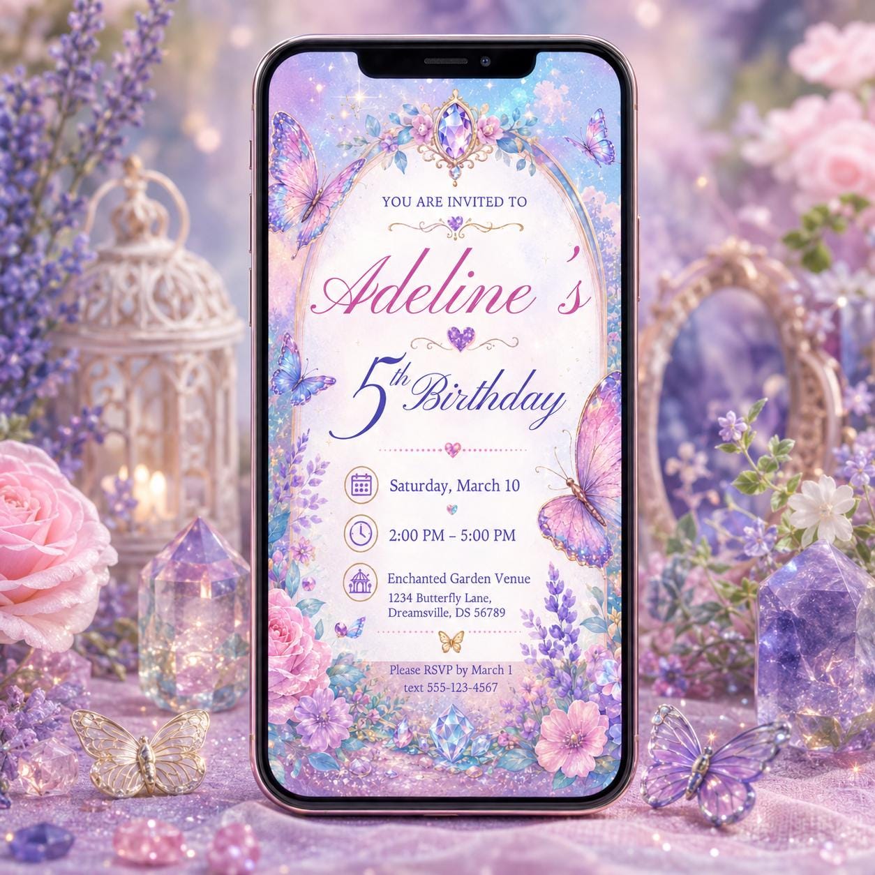 Editable Butterfly Birthday Invitation, Rainbow Floral Garden Party Invite, Whimsical Design, Fairy 1st Birthday, Canva Template __etsy:8063820786