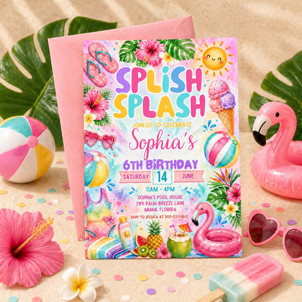 Editable Canva Birthday Invitation: Splish Splash Pool Party Theme (Digital Download) __etsy:7958131556