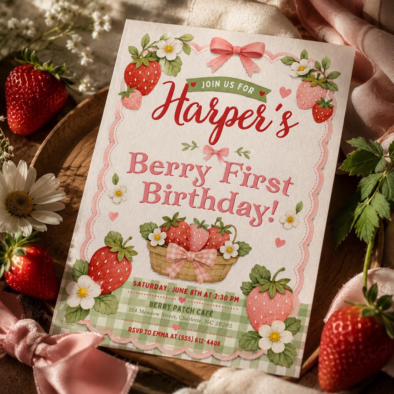 Editable Canva Invitation Berry First Birthday Party, Berry First Birthday Invitation, Editable 1st Birthday Girl Invite, Canva Template __etsy:8053900780