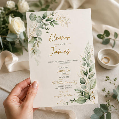 Editable Canva Wedding Invitation Template , Floral Watercolor Design, Save the Date Wedding Invitation Template Floral Eucalyptus Design __etsy:8038280230