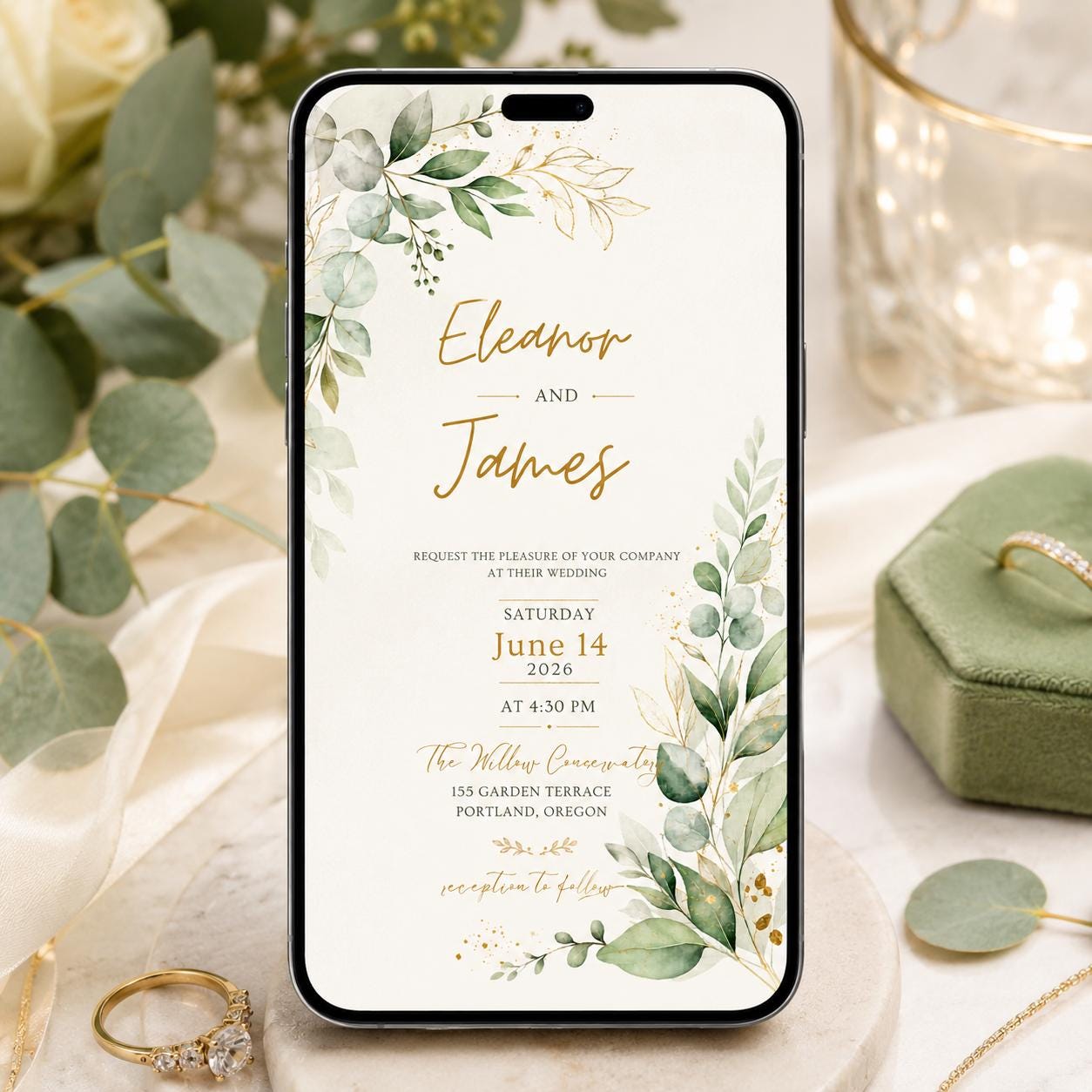 Editable Canva Wedding Invitation Template , Floral Watercolor Design, Save the Date Wedding Invitation Template Floral Eucalyptus Design __etsy:8086194189