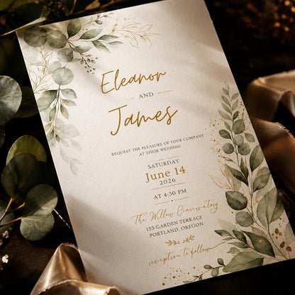 Editable Canva Wedding Invitation Template , Floral Watercolor Design, Save the Date Wedding Invitation Template Floral Eucalyptus Design __etsy:8038280248