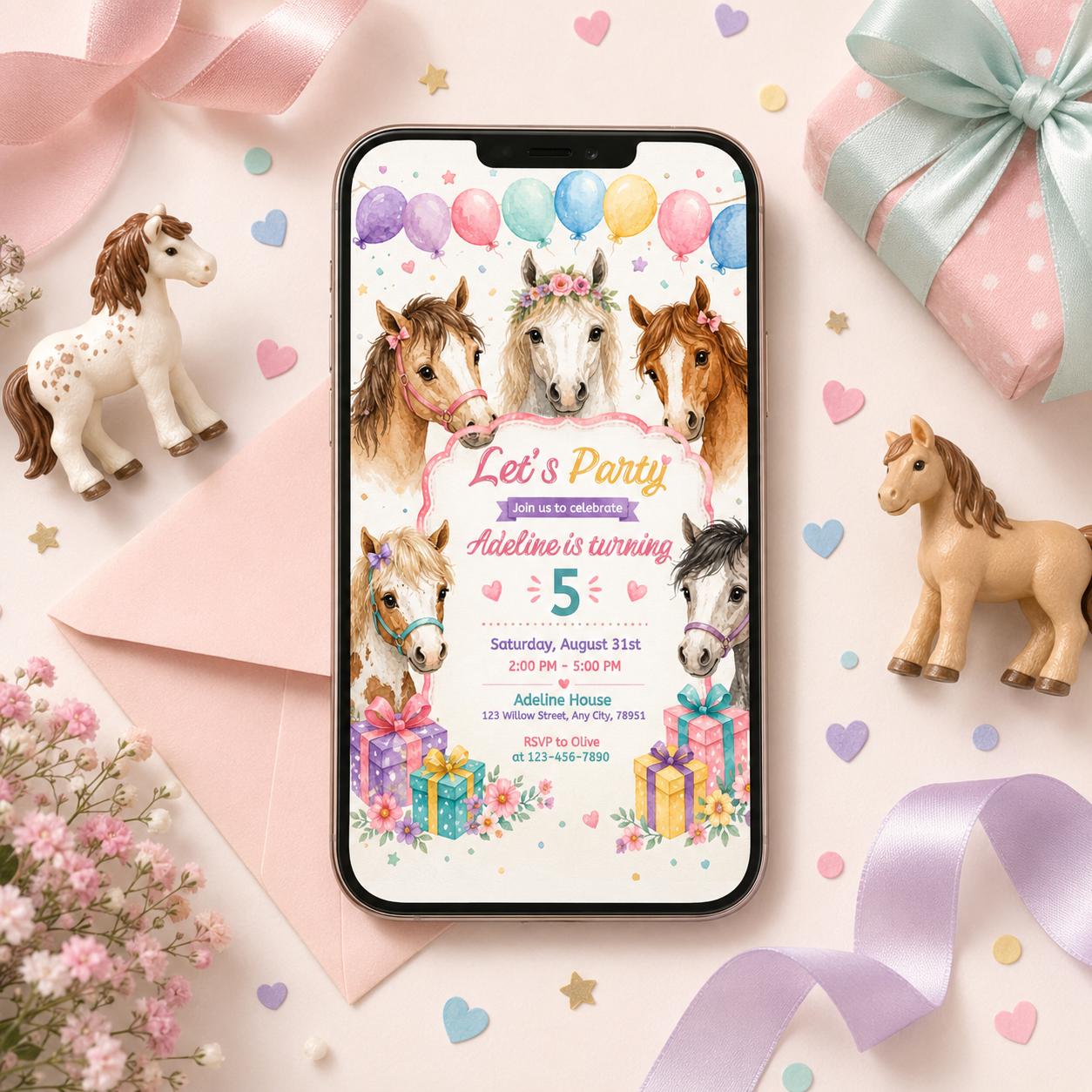 Editable Cowgirl Birthday Invitation Template, Girl Horse Birthday Invitation, Cowgirl Party Horse Invite, Pink Floral Birthday Invitation __etsy:8060068639