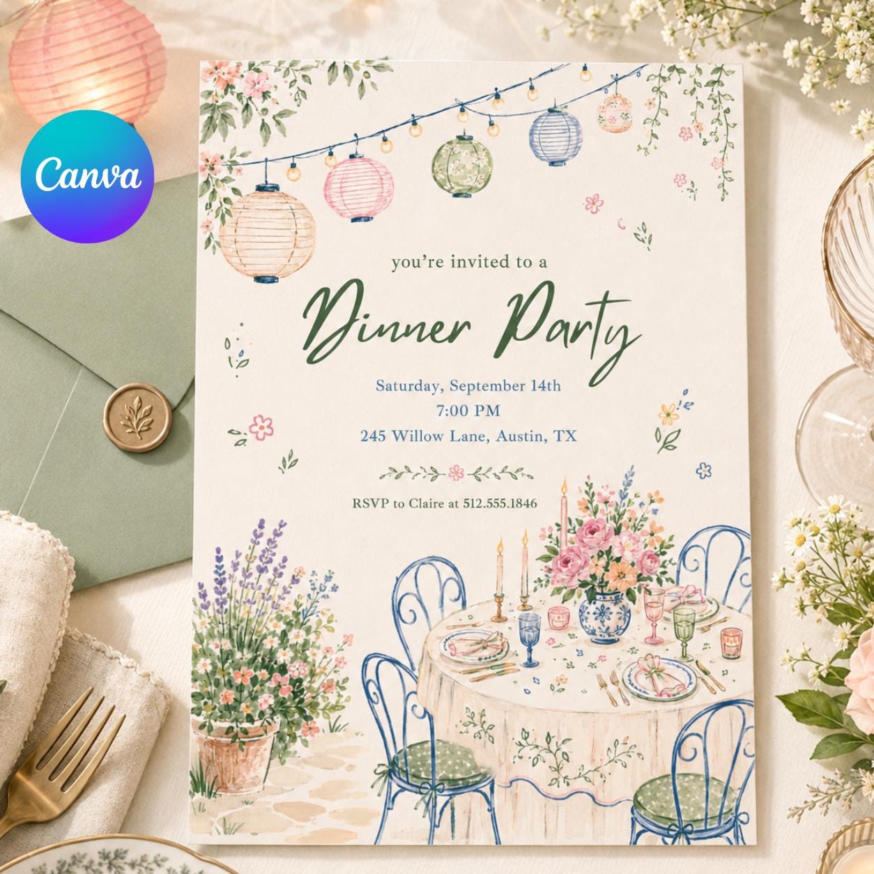 Editable Dinner Party Invitation Template, Dinner Party Invitation, Food & Drink Doodle, Birthday, Occasion Invitation, Canva Template __etsy:8003578132
