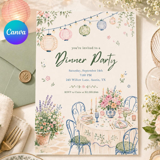 Editable Dinner Party Invitation Template, Dinner Party Invitation, Food & Drink Doodle, Birthday, Occasion Invitation, Canva Template __etsy:8003578132