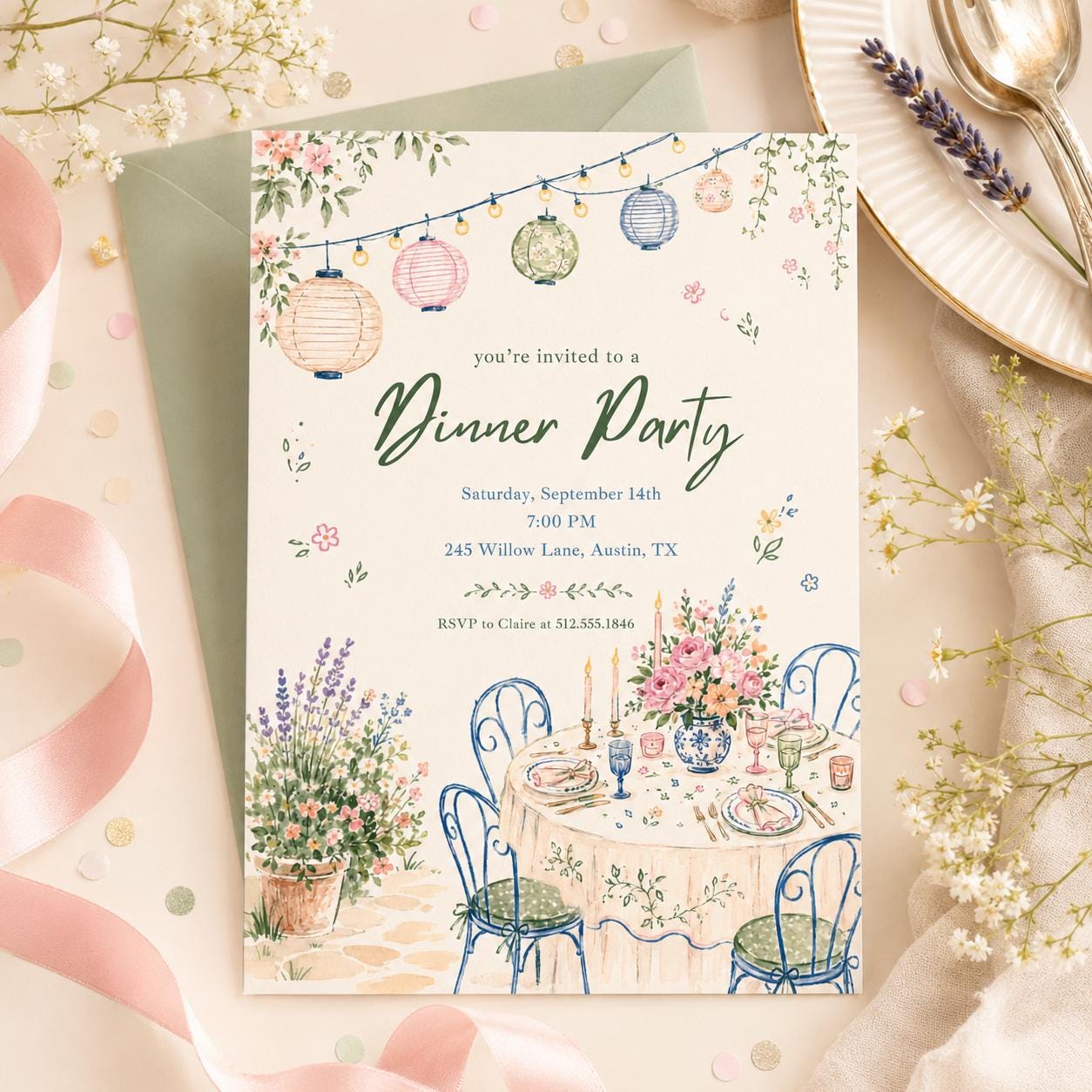 Editable Dinner Party Invitation Template, Dinner Party Invitation, Food & Drink Doodle, Birthday, Occasion Invitation, Canva Template __etsy:8051497441