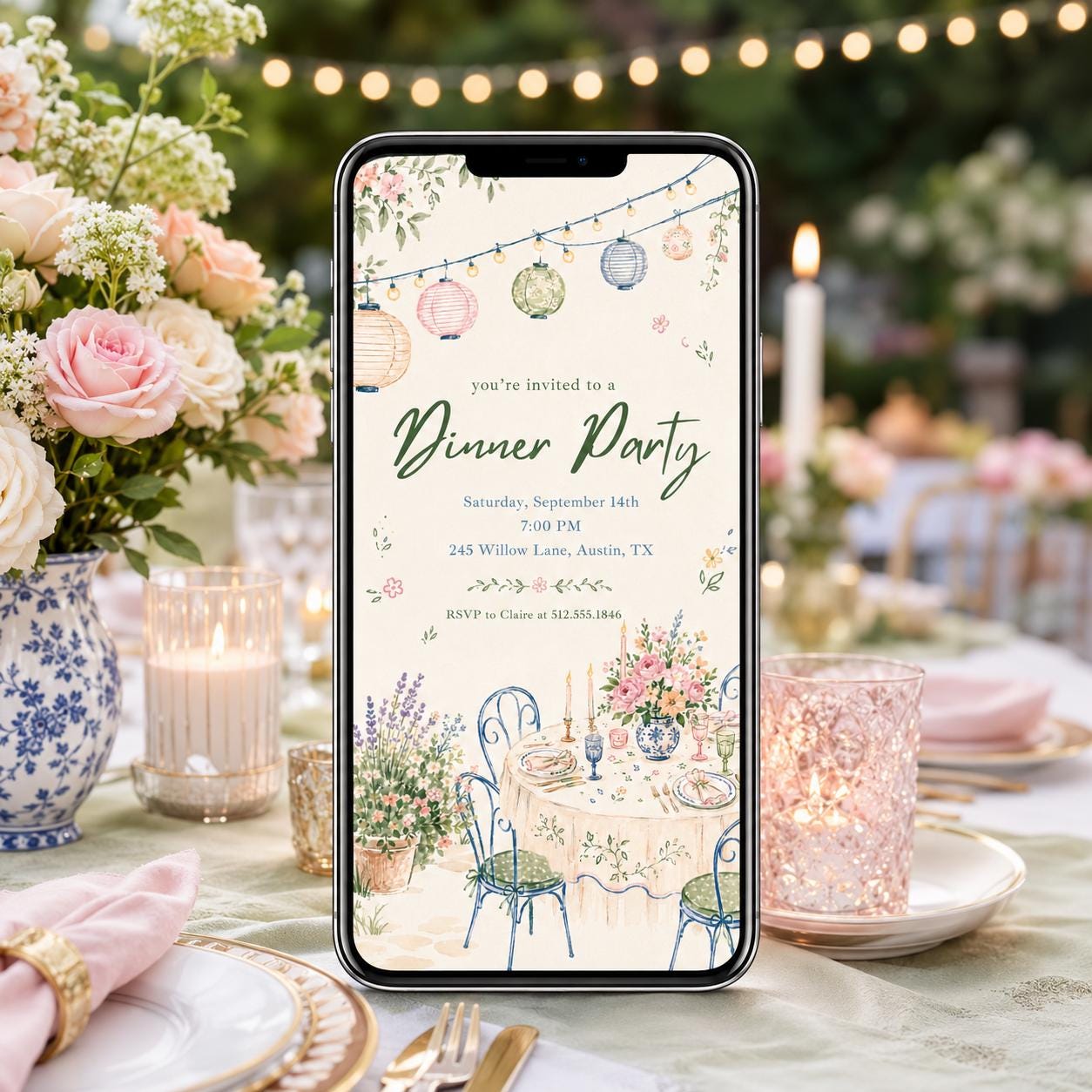 Editable Dinner Party Invitation Template, Dinner Party Invitation, Food & Drink Doodle, Birthday, Occasion Invitation, Canva Template __etsy:8003574906