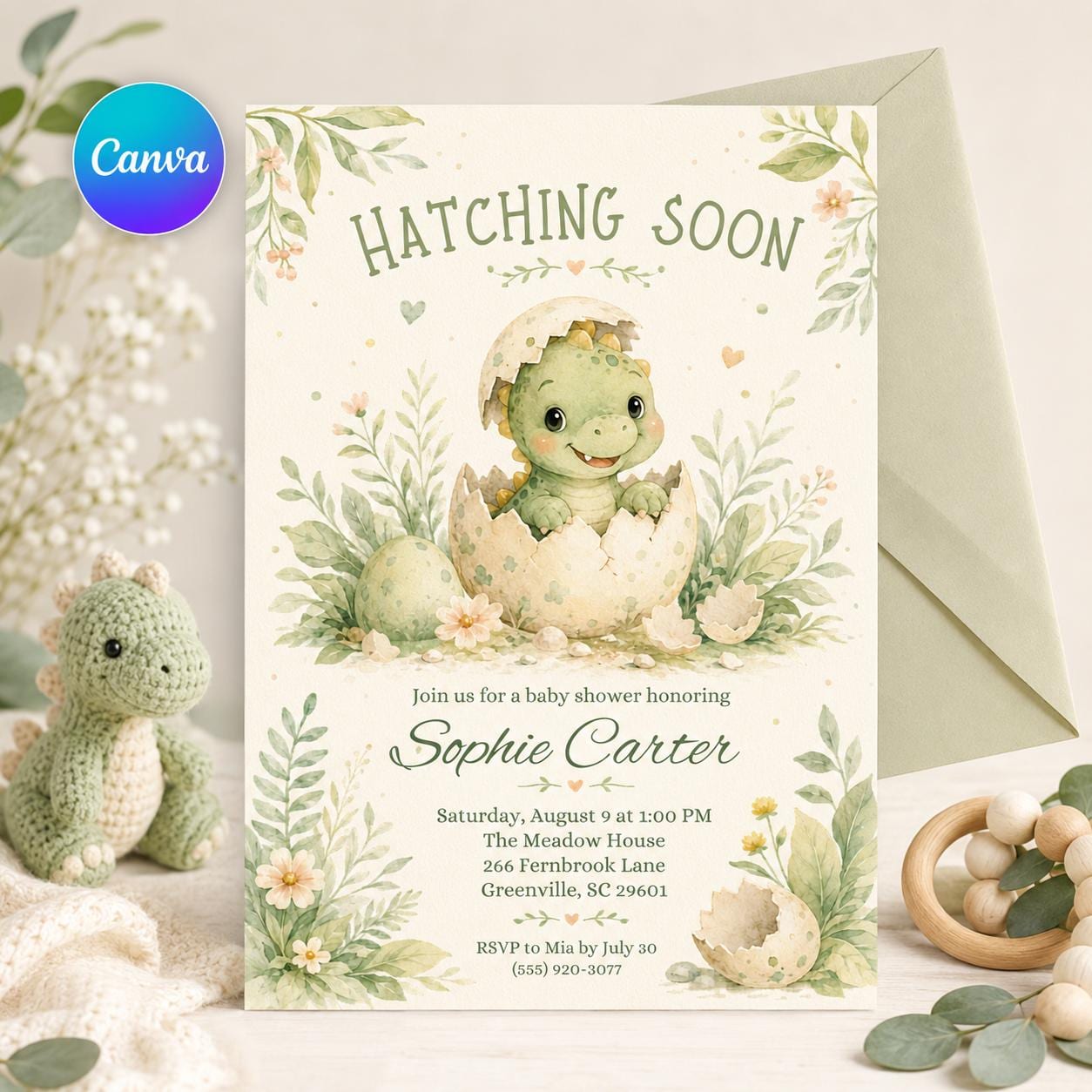 Editable Dinosaur Baby Shower Invitation, Hatching Soon Baby Shower Invitation, Dinosaur Boy Invite, Baby Dino Egg, Editable Canva Template __etsy:8097488825
