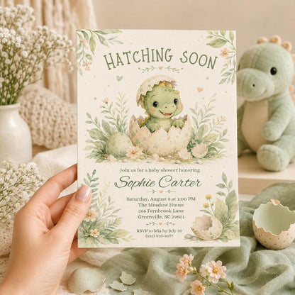Editable Dinosaur Baby Shower Invitation, Hatching Soon Baby Shower Invitation, Dinosaur Boy Invite, Baby Dino Egg, Editable Canva Template __etsy:8049575254