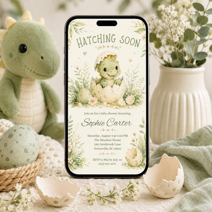 Editable Dinosaur Baby Shower Invitation, Hatching Soon Baby Shower Invitation, Dinosaur Boy Invite, Baby Dino Egg, Editable Canva Template __etsy:8097488749