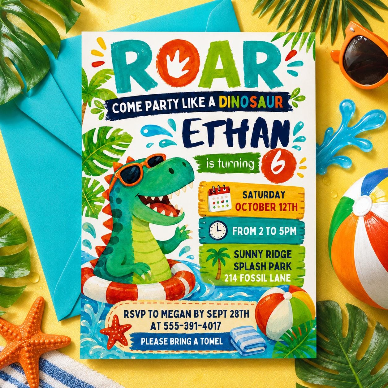 Editable Dinosaur Pool Party Invitation, Swim Dino Birthday invite, Dinosaur Pool Party Birthday, T-rex Dino Swim Invite, Canva __etsy:8022672454