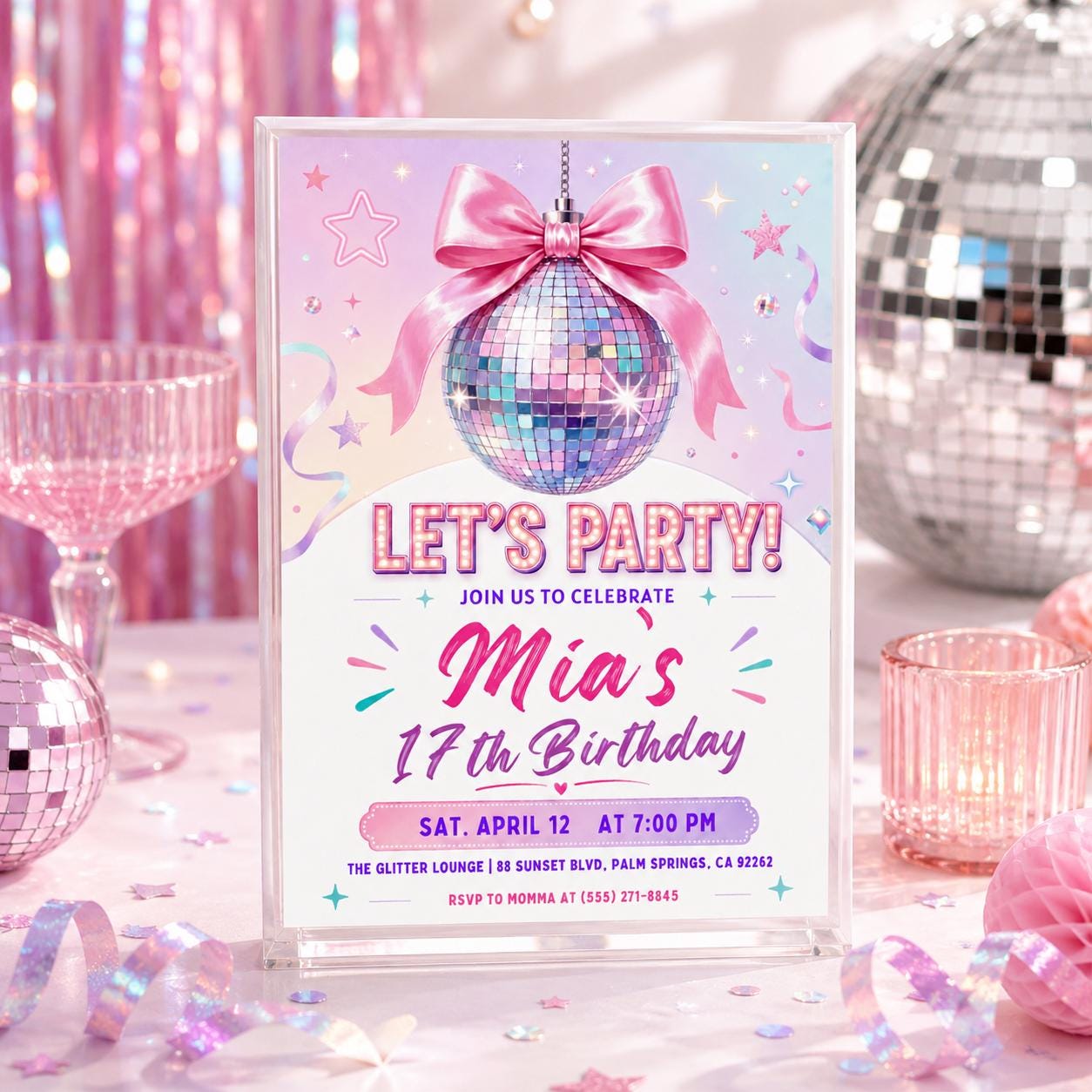 Editable Disco Party Birthday Invite, Silver Black and Sparkles Invite, Disco Ball Birthday Party, Dance Party Template, Let's Disco Canva __etsy:8076766831