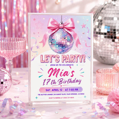 Editable Disco Party Birthday Invite, Silver Black and Sparkles Invite, Disco Ball Birthday Party, Dance Party Template, Let's Disco Canva __etsy:8076766831