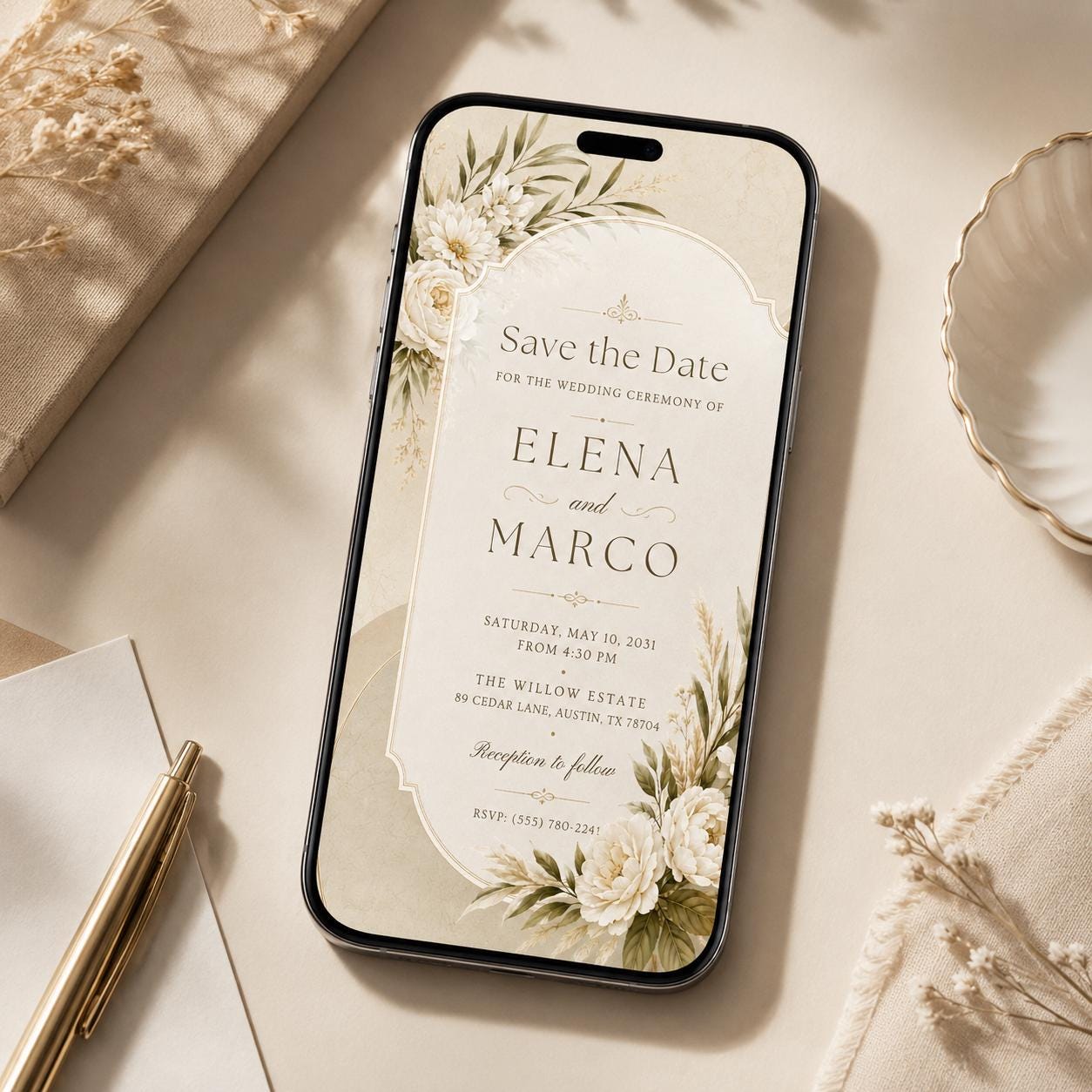 Editable Floral Wedding Invitation Template, Save The Date Newspaper Template Canva, Wedding Save The Date, Wedding Announcement Canva __etsy:8055776574