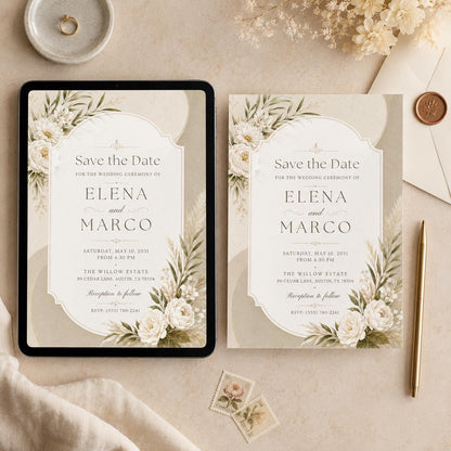 Editable Floral Wedding Invitation Template, Save The Date Newspaper Template Canva, Wedding Save The Date, Wedding Announcement Canva __etsy:8055776572