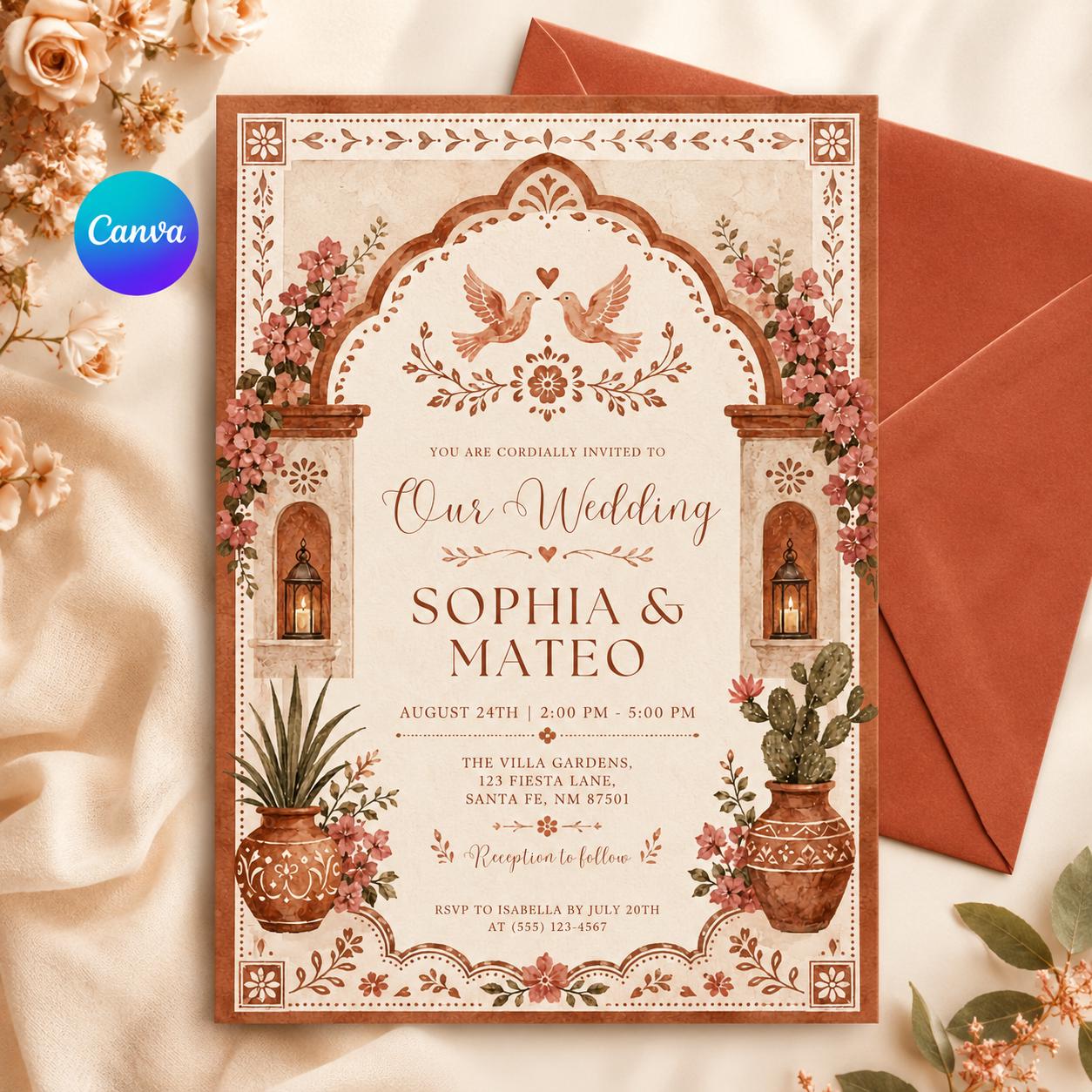 Editable Floral Wedding Invitation Template, Summer Wedding Invite, Elegant Botanical Design, Floral Watercolor Design, Wedding Invitation __etsy:8101341985