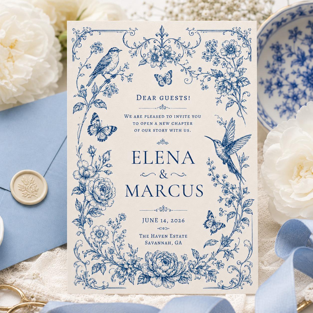 Editable Floral Wedding Invitation Template, Wildflower Wedding Invitation: Garden Flowers Spring Floral, Canva Template __etsy:8027650188
