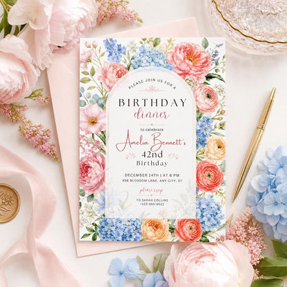 Editable Flower Bloom Invitation, Wildflower Birthday Invitation, Flower Stems, Boho Wildflower Party Printable Invitation Canva Template __etsy:8030210689