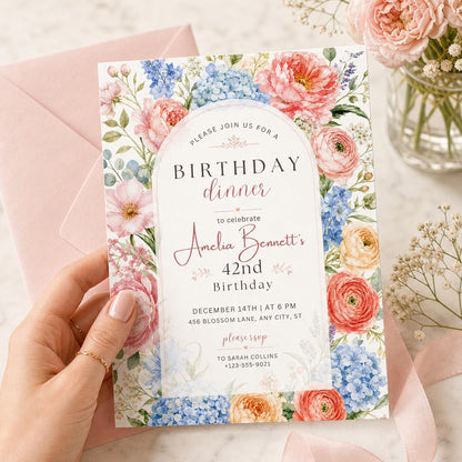 Editable Flower Bloom Invitation, Wildflower Birthday Invitation, Flower Stems, Boho Wildflower Party Printable Invitation Canva Template __etsy:7982265092