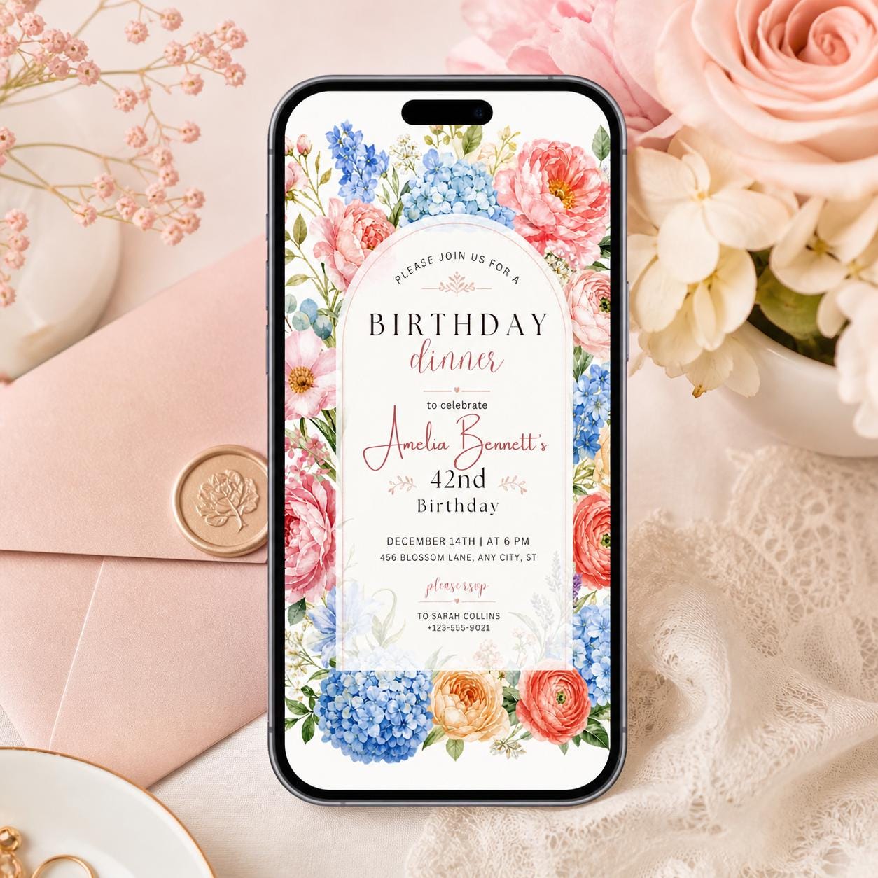 Editable Flower Bloom Invitation, Wildflower Birthday Invitation, Flower Stems, Boho Wildflower Party Printable Invitation Canva Template __etsy:7982265074