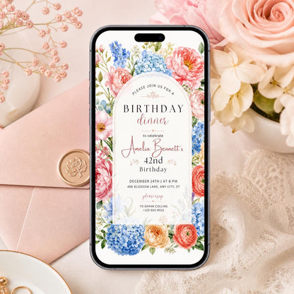 Editable Flower Bloom Invitation, Wildflower Birthday Invitation, Flower Stems, Boho Wildflower Party Printable Invitation Canva Template __etsy:7982265074