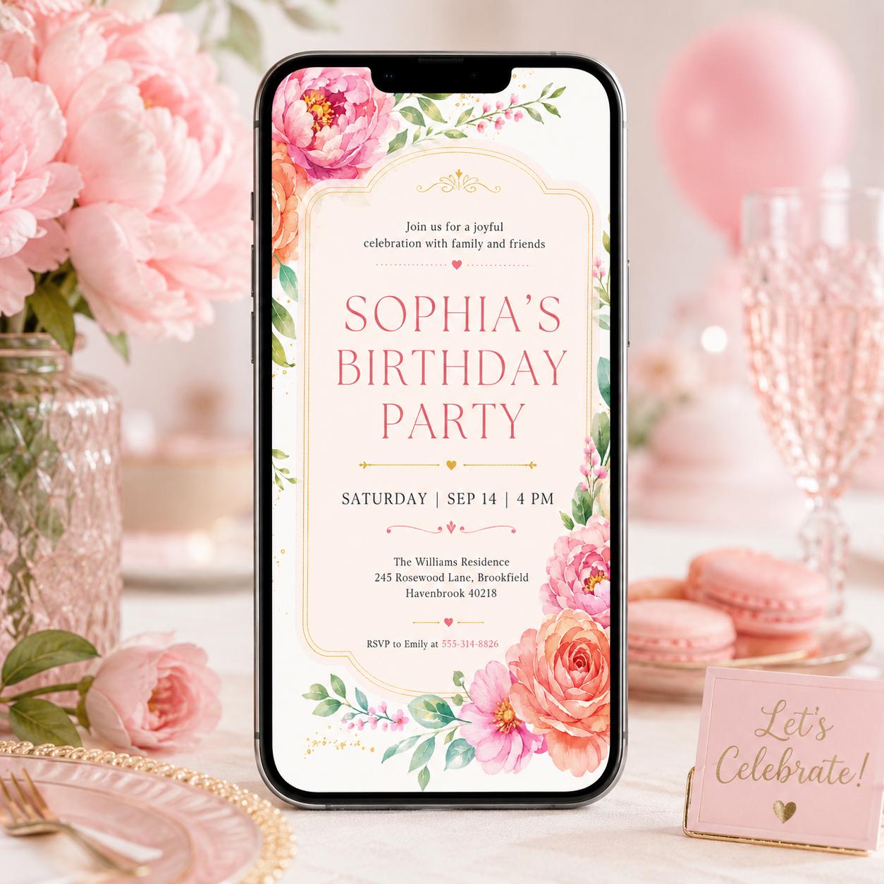 Editable Flower Bloom Invitation, Wildflower Birthday Invitation, Flower Stems, Boho Wildflower Party Printable Invitation Canva Template __etsy:8050444115