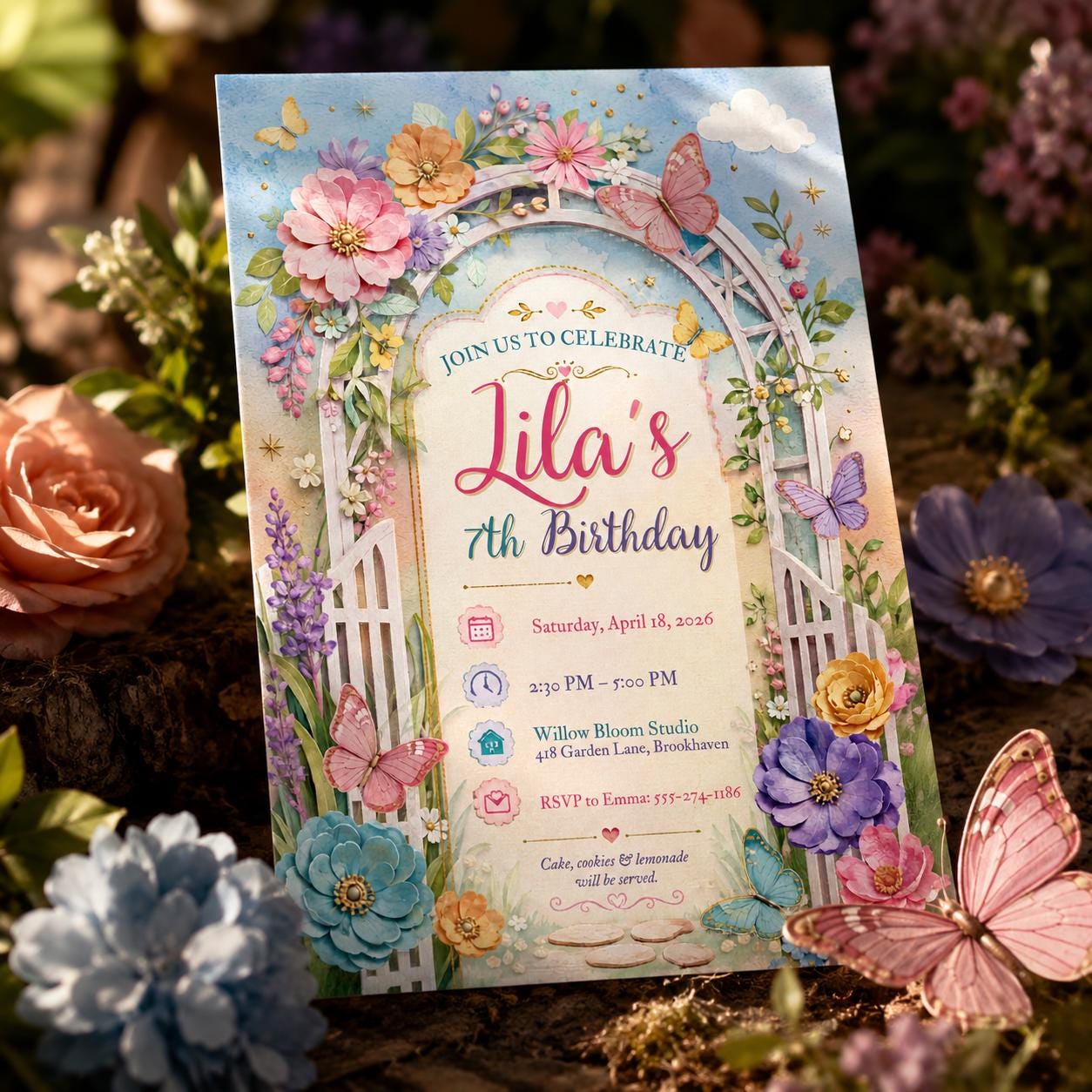 Editable Flower Bloom Invitation, Wildflower Birthday Invitation, Flower Stems, Fairy Garden Birthday, Boho Wildflower Party, Canva Template __etsy:8085415252