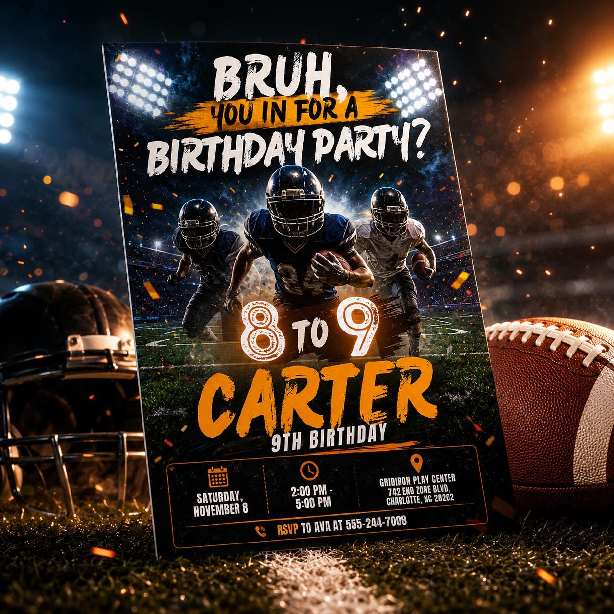 Editable Football Birthday Invitation, American Football Invitation, Sports Theme Style Party Invitation, Printable Invite, Canva __etsy:8115721037