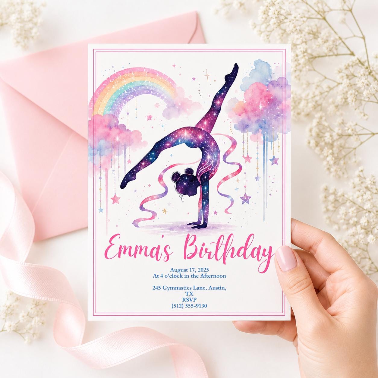 Editable Gymnastics Invitation Gymnastics Birthday Invite Preppy Retro Gymnastics Invitations Gymnastics Party Template Pink Girl Invitation __etsy:7976886098