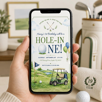 Editable Hole in One  Invitation Golf First Birthday Par-tee Golf Invite Boy Golfing, Golf First Birthday Par-tee, Golf Birthday Invite __etsy:8032391406