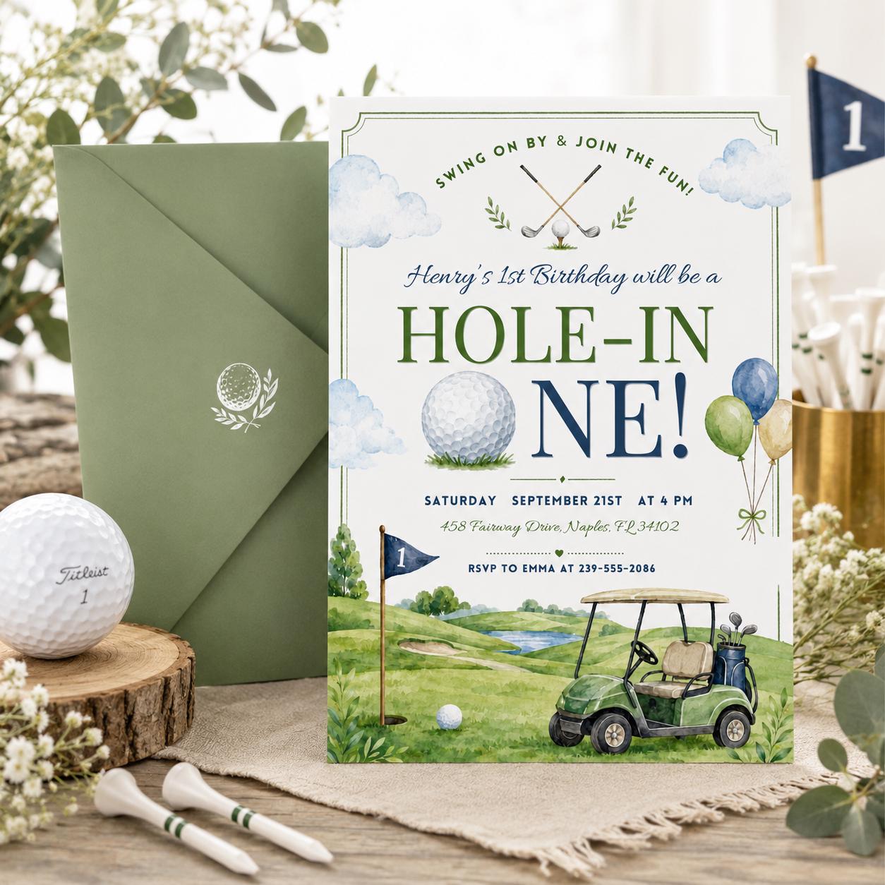 Editable Hole in One  Invitation Golf First Birthday Par-tee Golf Invite Boy Golfing, Golf First Birthday Par-tee, Golf Birthday Invite __etsy:8032391604