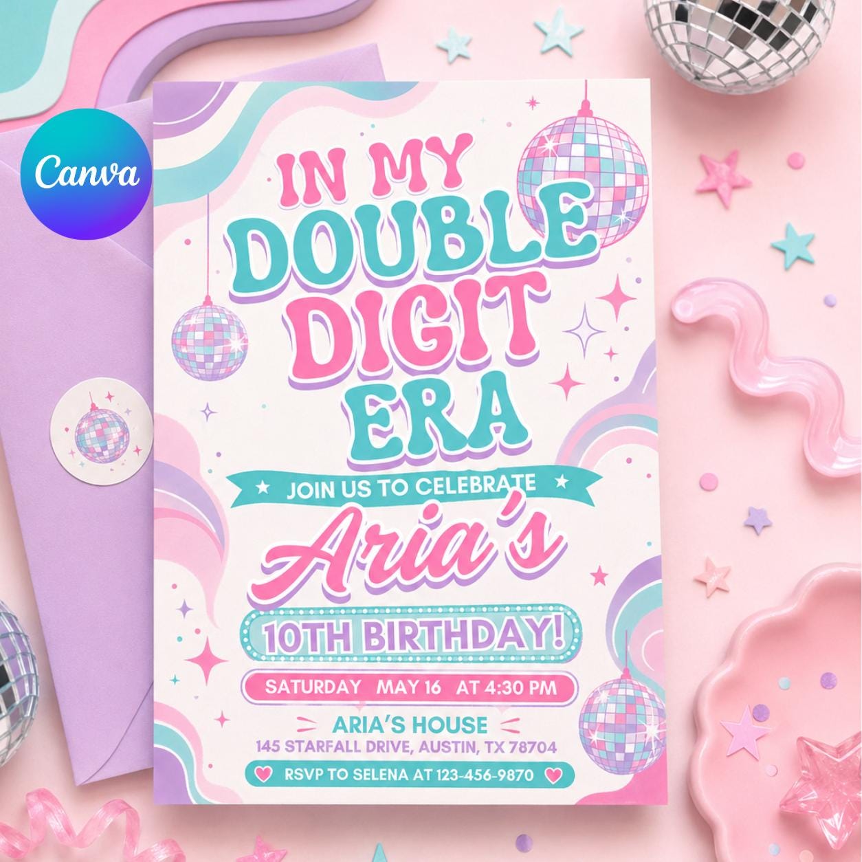 Editable In My Double Digits Era invitation, In My Birthday Era Girl Birthday Invitation, In Her Double Digits Era, Printable Template Canva __etsy:8076768305