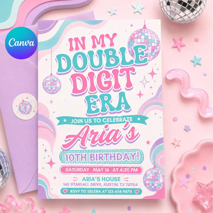 Editable In My Double Digits Era invitation, In My Birthday Era Girl Birthday Invitation, In Her Double Digits Era, Printable Template Canva __etsy:8076768305