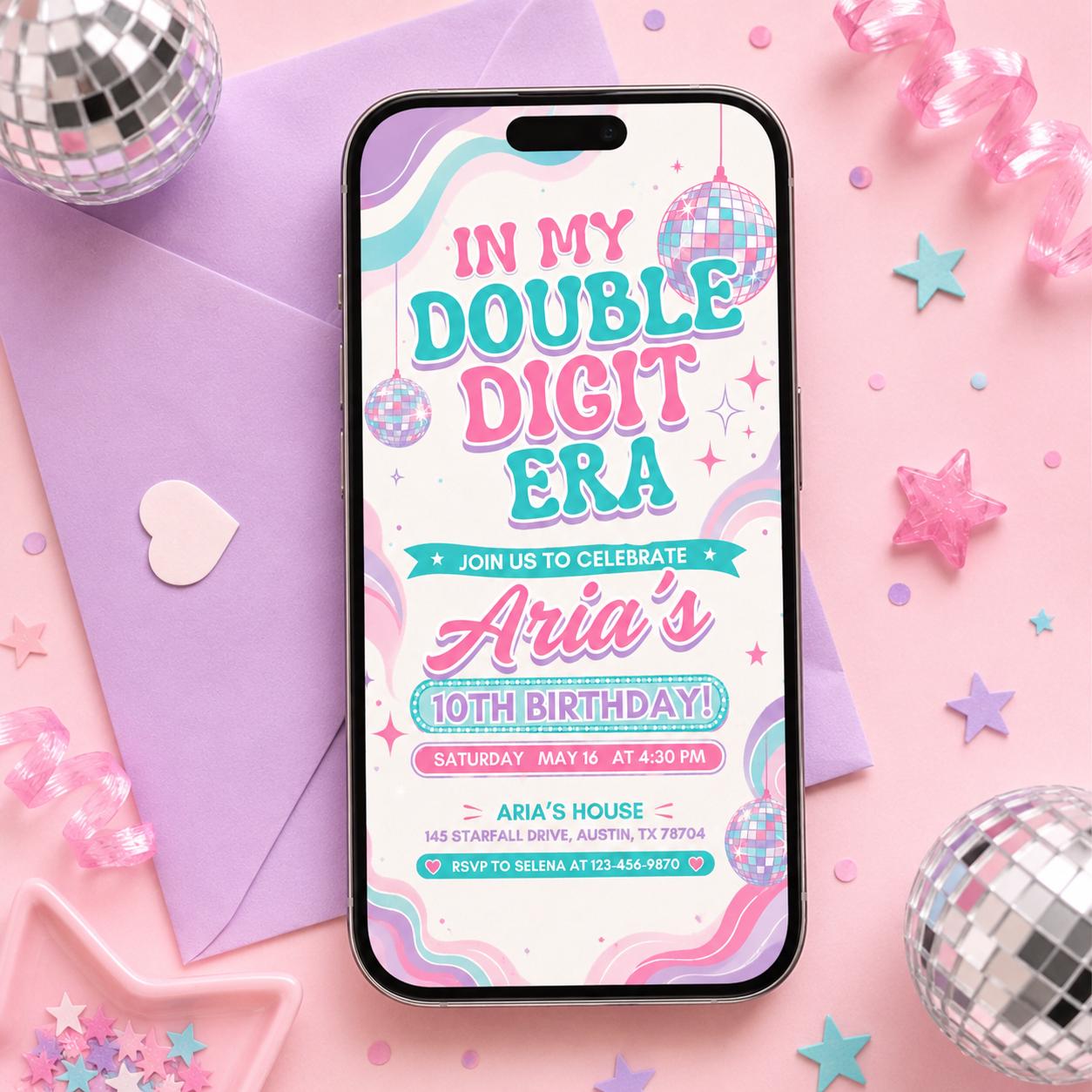 Editable In My Double Digits Era invitation, In My Birthday Era Girl Birthday Invitation, In Her Double Digits Era, Printable Template Canva __etsy:8076766141