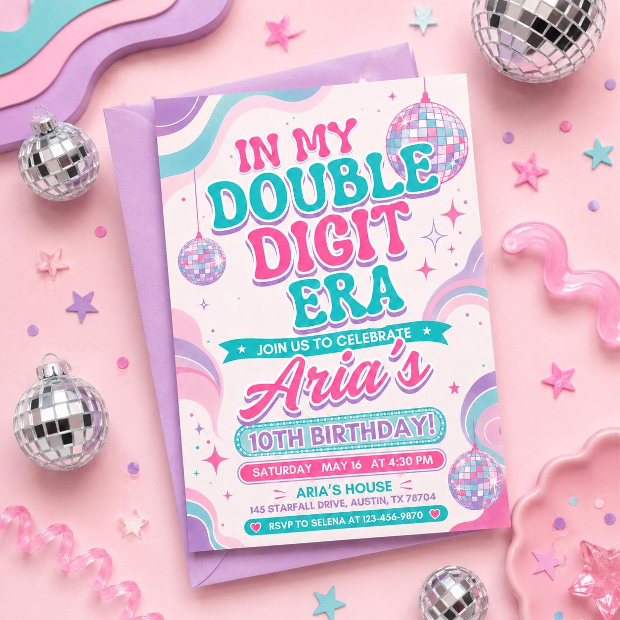Editable In My Double Digits Era invitation, In My Birthday Era Girl Birthday Invitation, In Her Double Digits Era, Printable Template Canva __etsy:8028853336