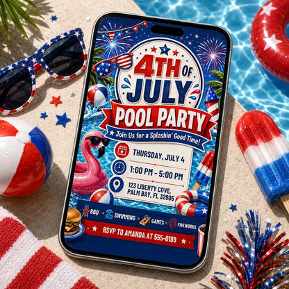 Editable Independence Day Pool Party Patriotic, 4Th Of July Pool Party Invitation, BBQ Editable Canva Template, Summer Party Invitation __etsy:8120014153