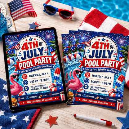 Editable Independence Day Pool Party Patriotic, 4Th Of July Pool Party Invitation, BBQ Editable Canva Template, Summer Party Invitation __etsy:8120014185