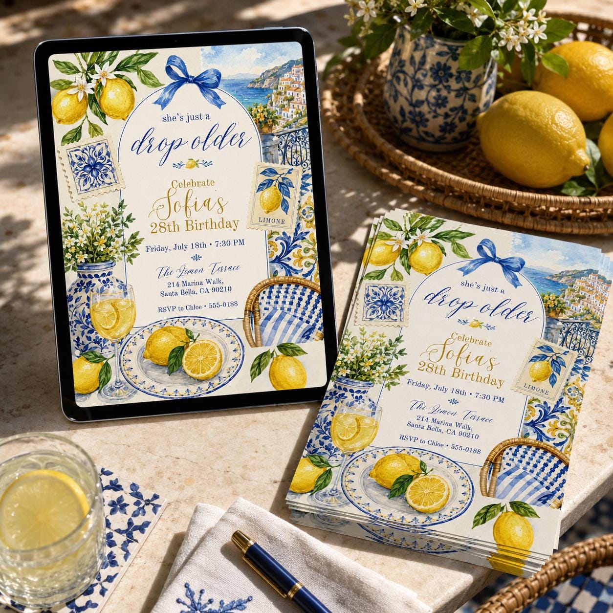 Editable Lemon Birthday Invitation, Just A Drop Older Birthday Invitation, Summer Lemon Drop Birthday Invite, Digital Canva Template __etsy:8112258001