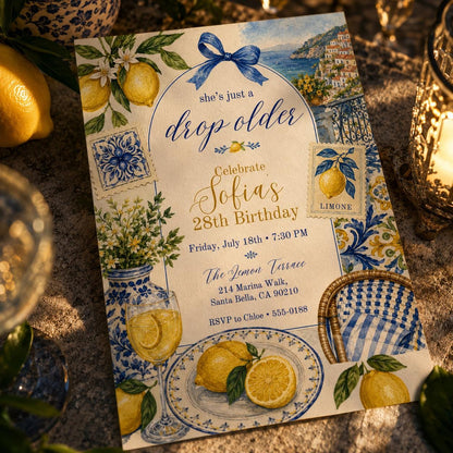 Editable Lemon Birthday Invitation, Just A Drop Older Birthday Invitation, Summer Lemon Drop Birthday Invite, Digital Canva Template __etsy:8064340552